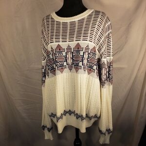 Men's Patterned Crewneck Sweater - White and Blue